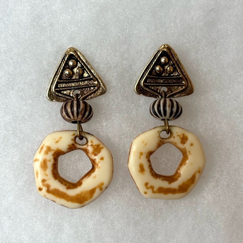 Gold and Cream Geometric Earrings